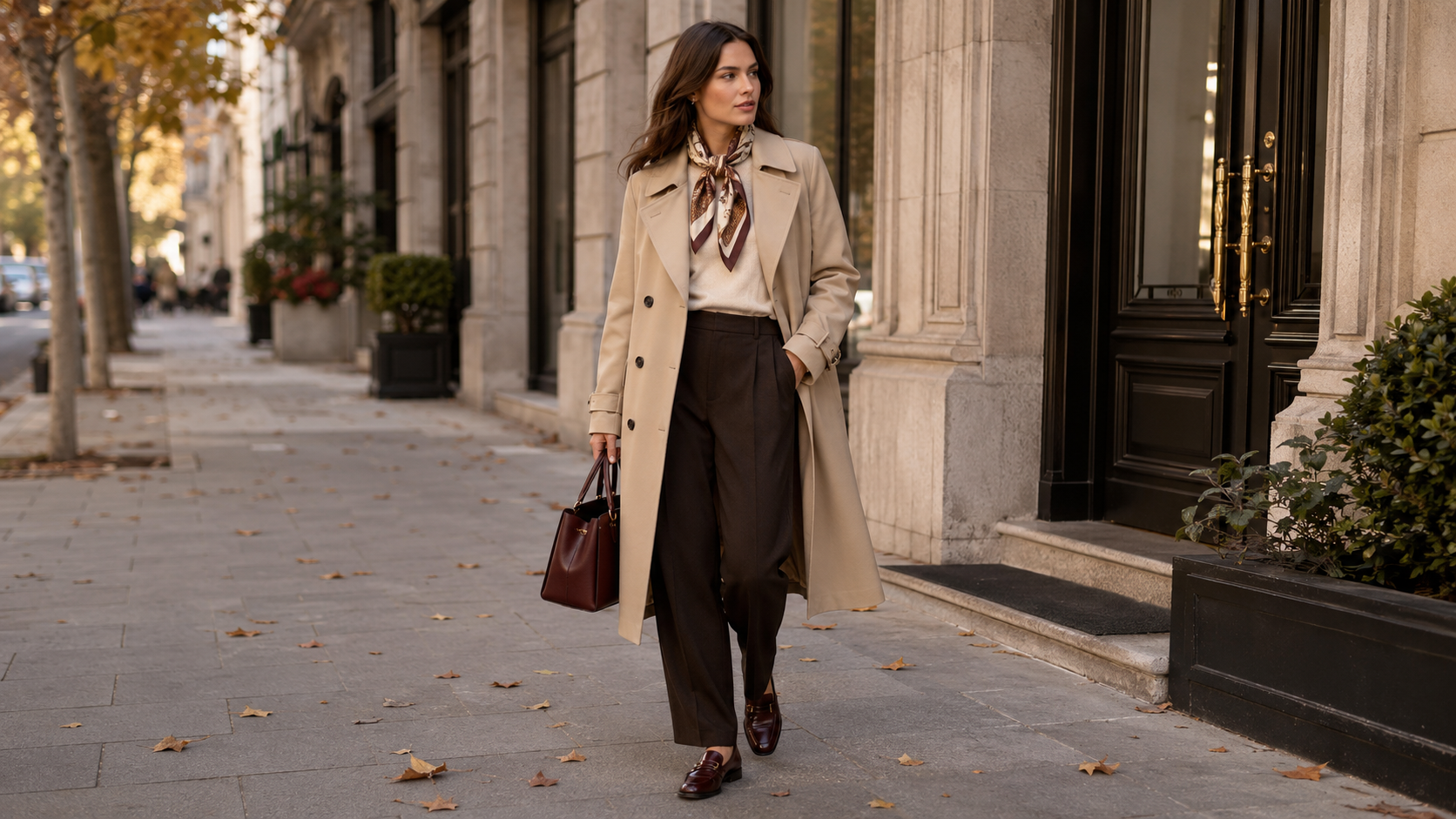 Trench Coat + Silk Scarf Quiet Luxury Fall Outfits 2026